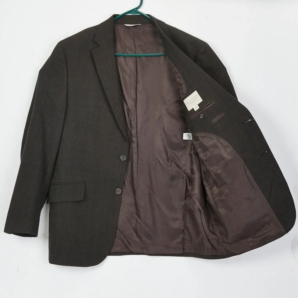 Banana Republic Vintage Men's 44R Brown Plaid Blazer Wool/Cotton‎ Sport Coat